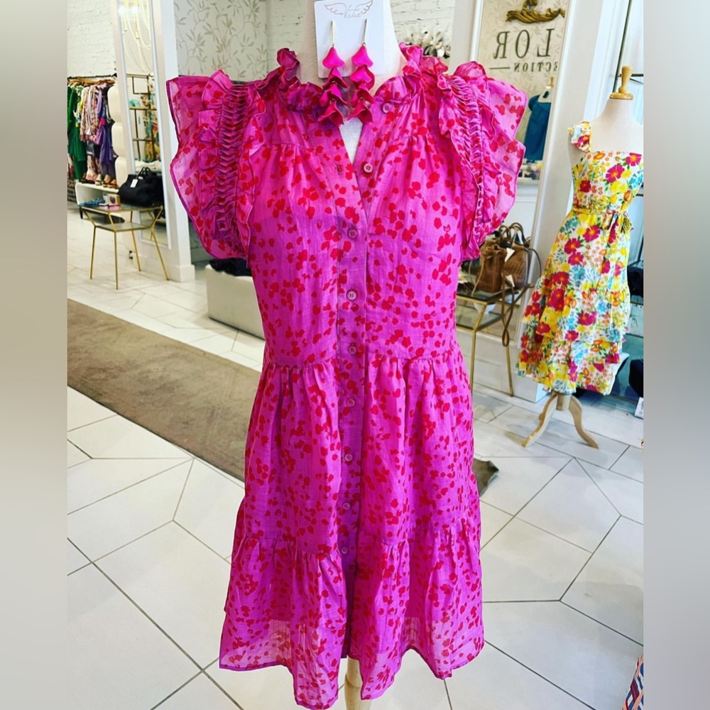 Caballero Pink Linen Leopard Print Dress, sz M